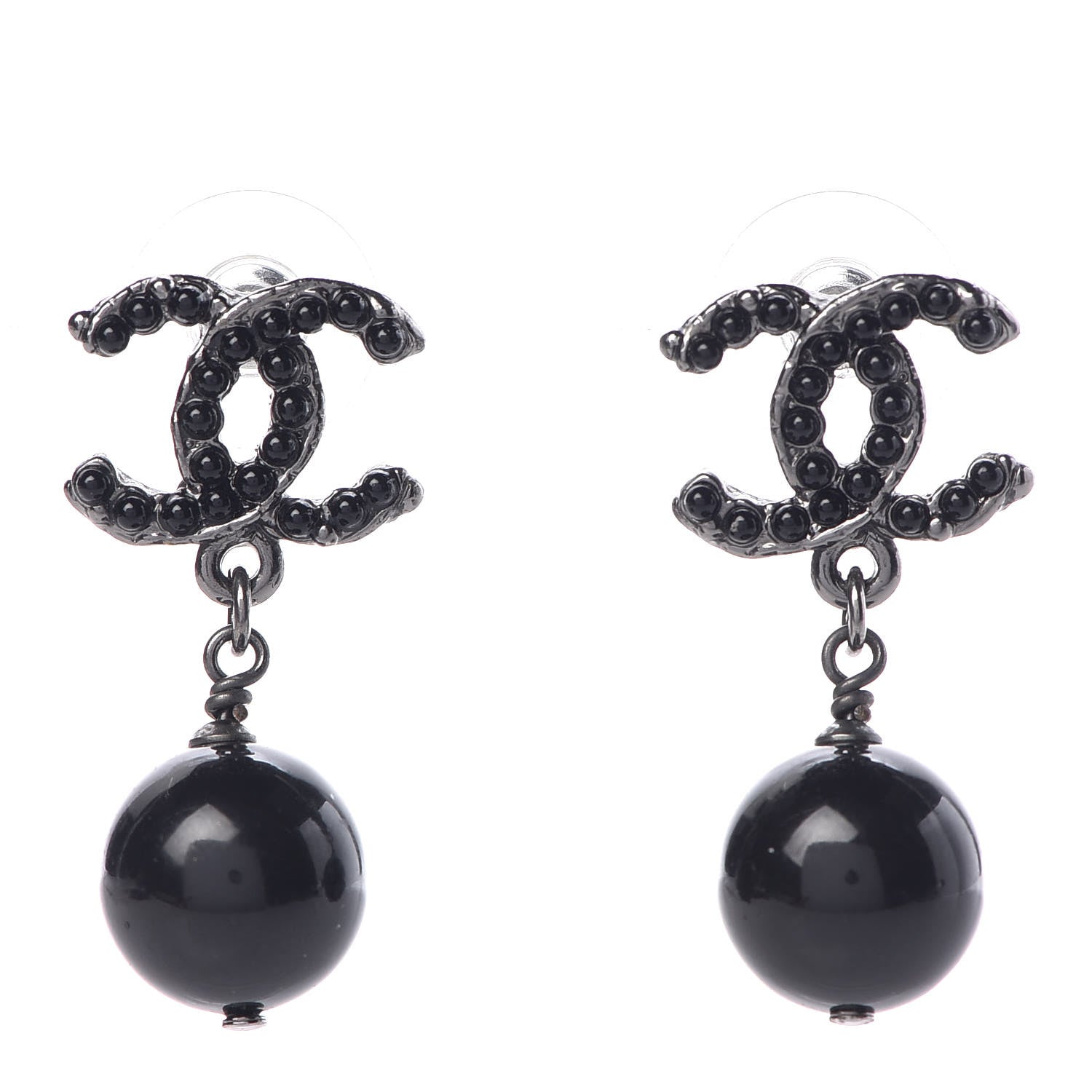 Chanel Ruthenium CC Bead Drop Earrings Black 1 of 4