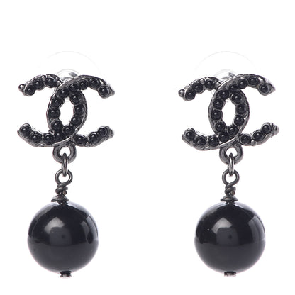 Chanel Ruthenium CC Bead Drop Earrings Black 1 of 4