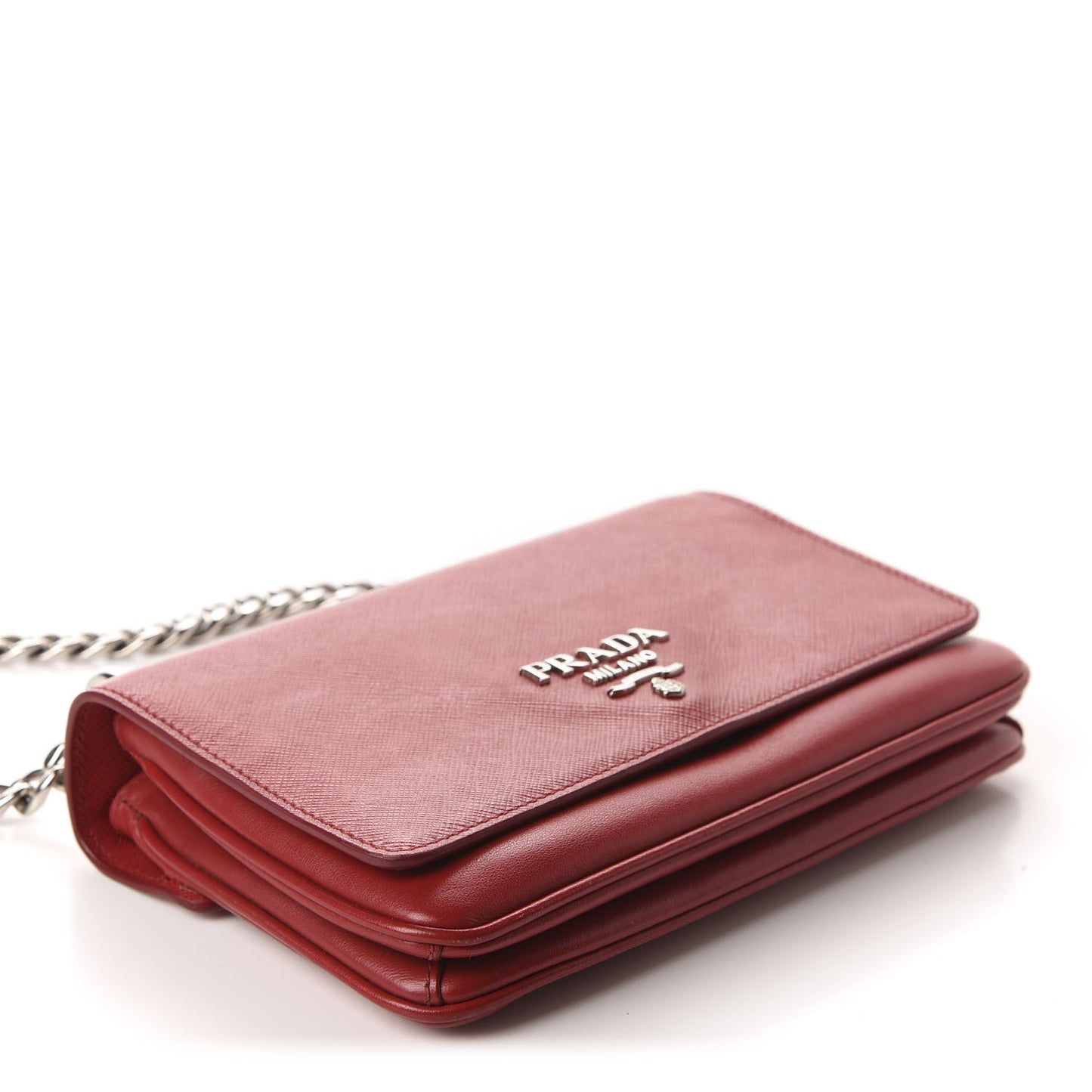 Saffiano Soft Calfskin Chain Crossbody Bag Fuoco