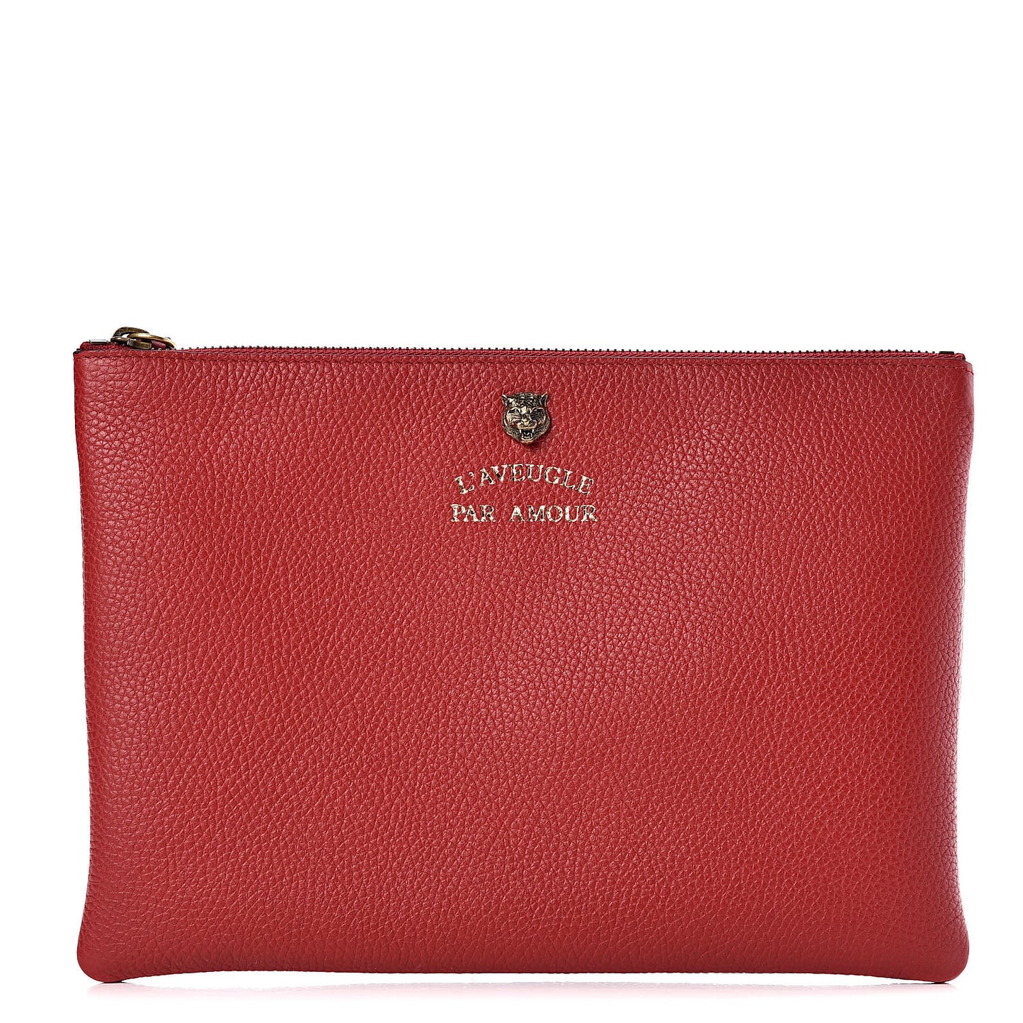 Pebbled Calfskin Animalier Tiger Zip Pouch Red