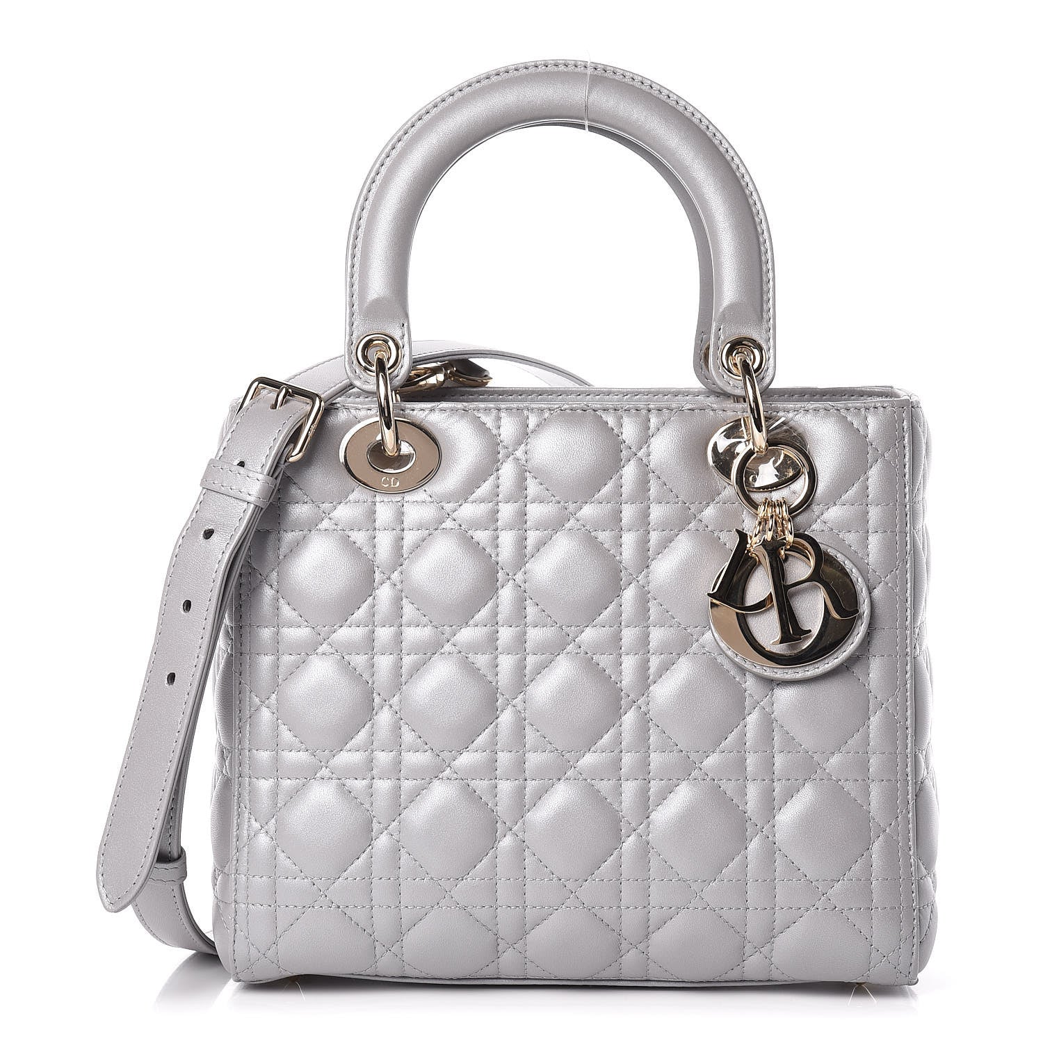 Christian Dior Pearly Lambskin Cannage Medium Lady Dior Grey 1 of 9