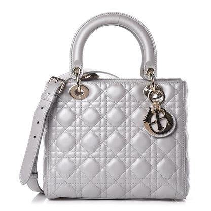 Christian Dior Pearly Lambskin Cannage Medium Lady Dior Grey 1 of 9