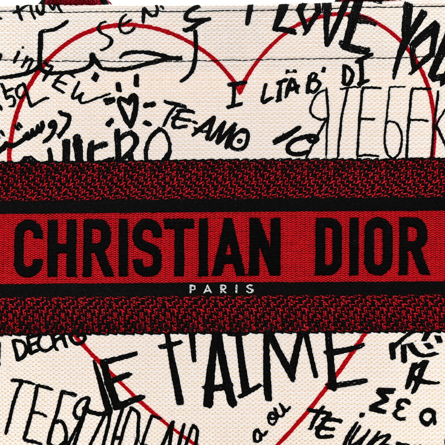 Christian Dior Canvas Embroidered Medium Dioramour Graffiti Book Tote Latte Multicolor 8 of 10
