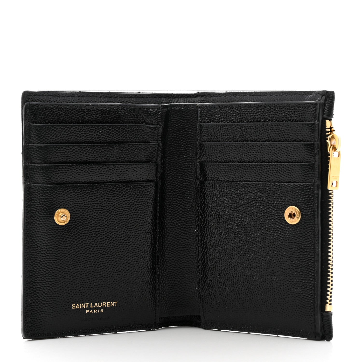 Saint Laurent Grain De Poudre Matelasse Chevron Monogram Zipped Two-Part Wallet Black 5 of 10