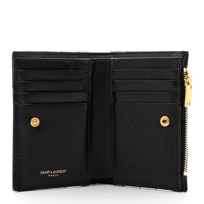 Saint Laurent Grain De Poudre Matelasse Chevron Monogram Zipped Two-Part Wallet Black 5 of 10