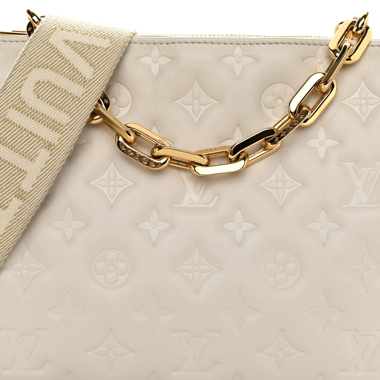 Louis Vuitton Lambskin Embossed Monogram Coussin PM Beige Cream 9 of 11
