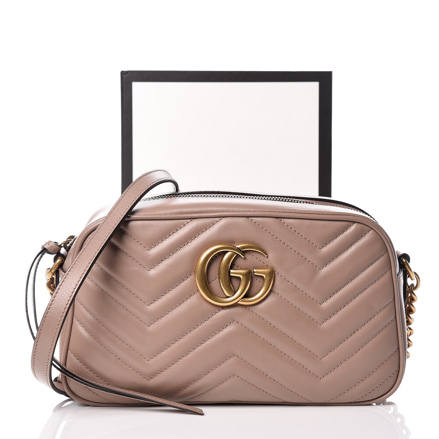 Calfskin Matelasse Small GG Marmont Chain Shoulder Bag Taupe