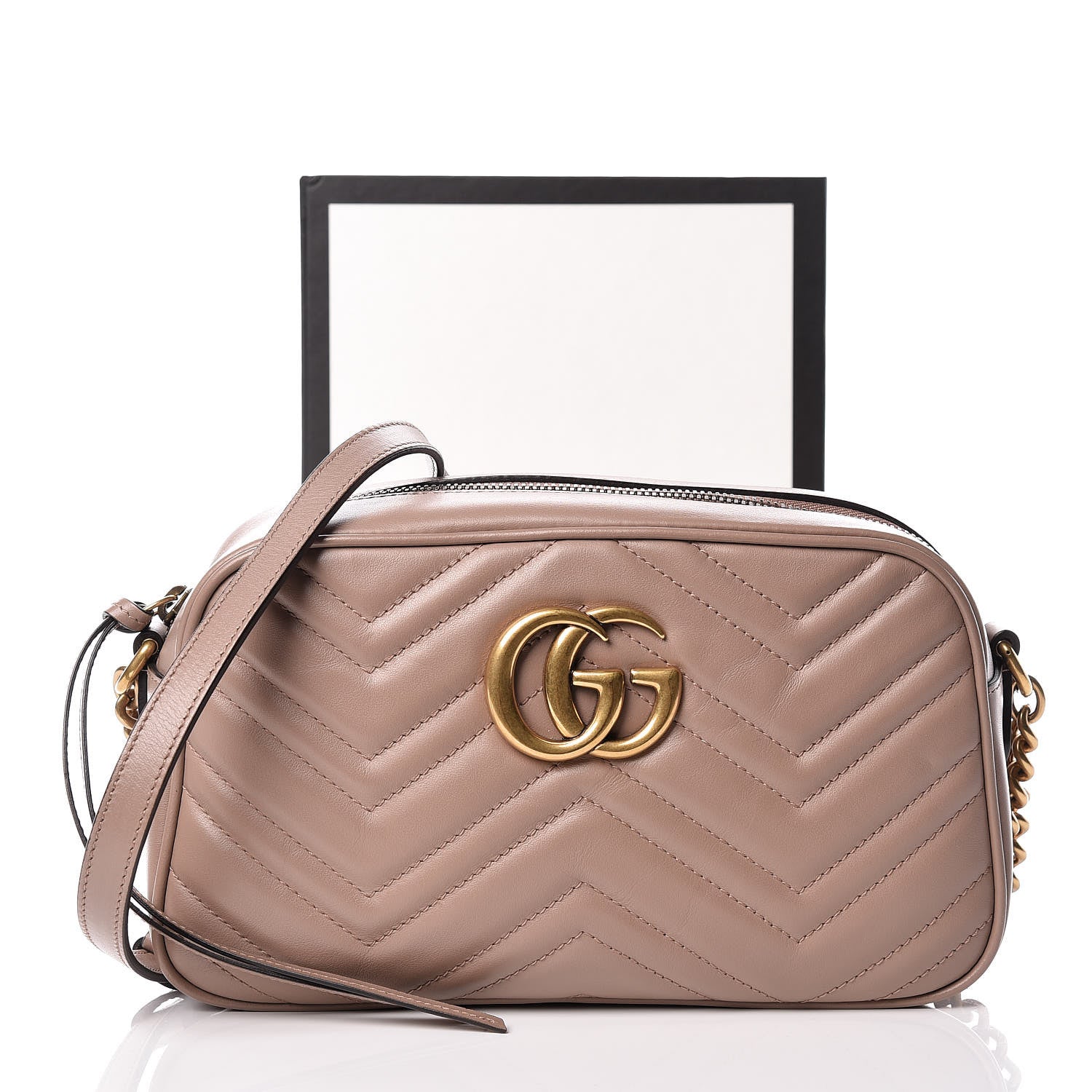 Gucci Calfskin Matelasse Small GG Marmont Chain Shoulder Bag Taupe 11 of 11