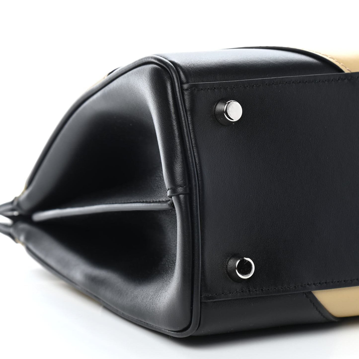 Smooth Calfskin Diagonal Striped Small Zumi Top Handle Bag Black Beige