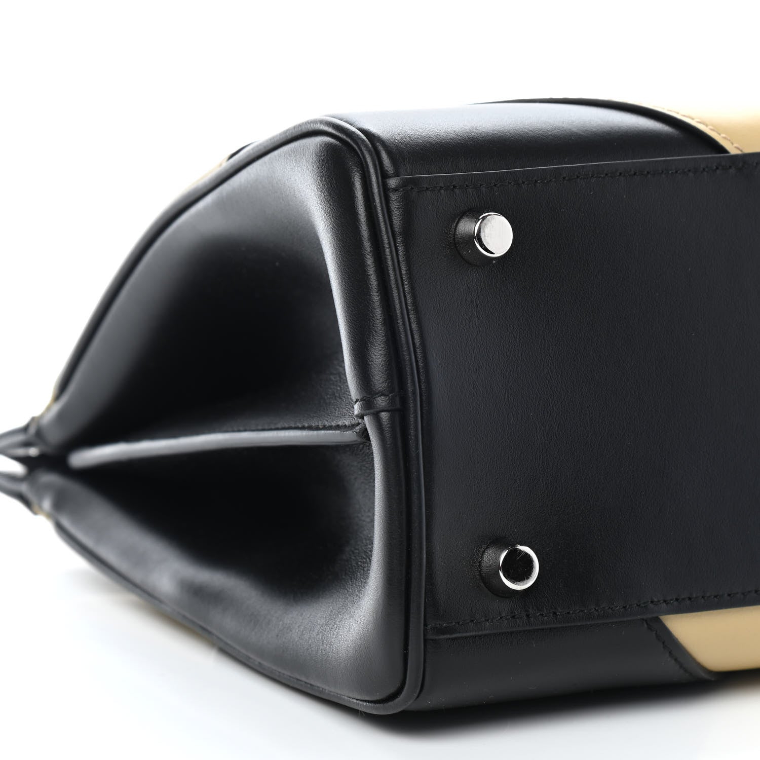 Gucci Smooth Calfskin Diagonal Striped Small Zumi Top Handle Bag Black Beige 8 of 9