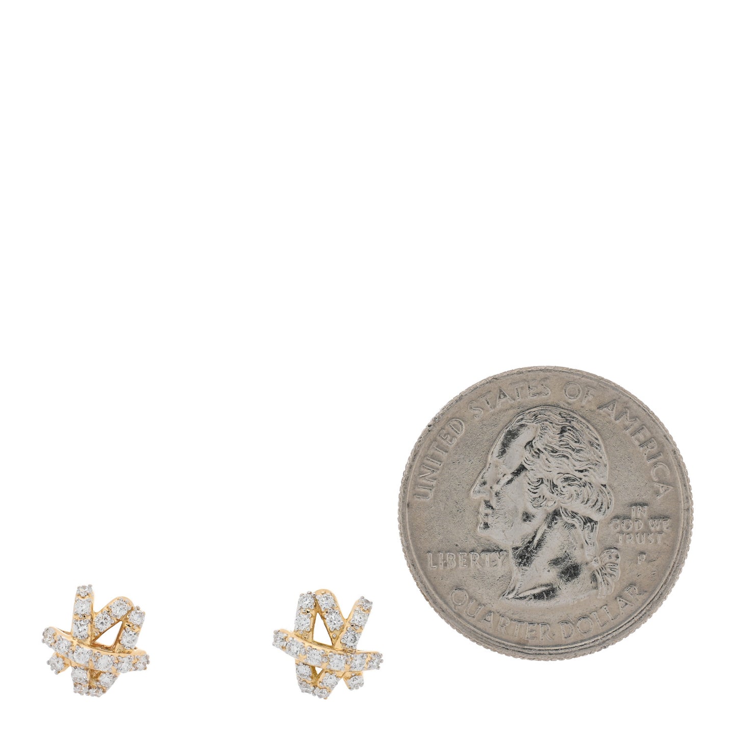 18K Yellow Gold Diamond 9mm Pave Crossover Stud Earrings