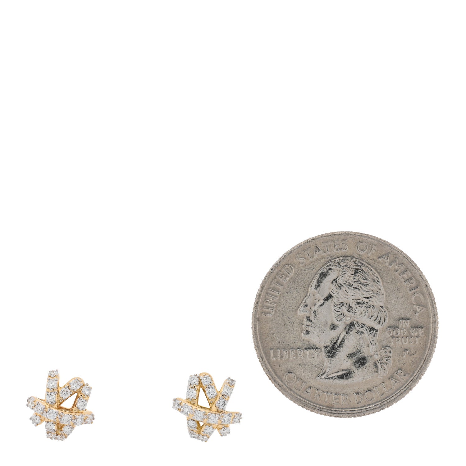 David Yurman 18K Yellow Gold Diamond 9mm Pave Crossover Stud Earrings 2 of 4