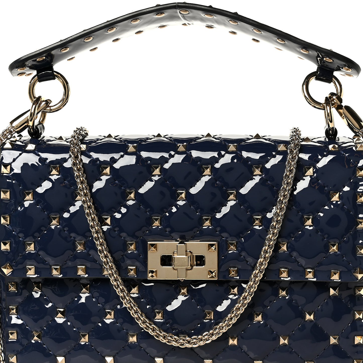 Patent Medium Rockstud Spike Shoulder Bag Pure Blue