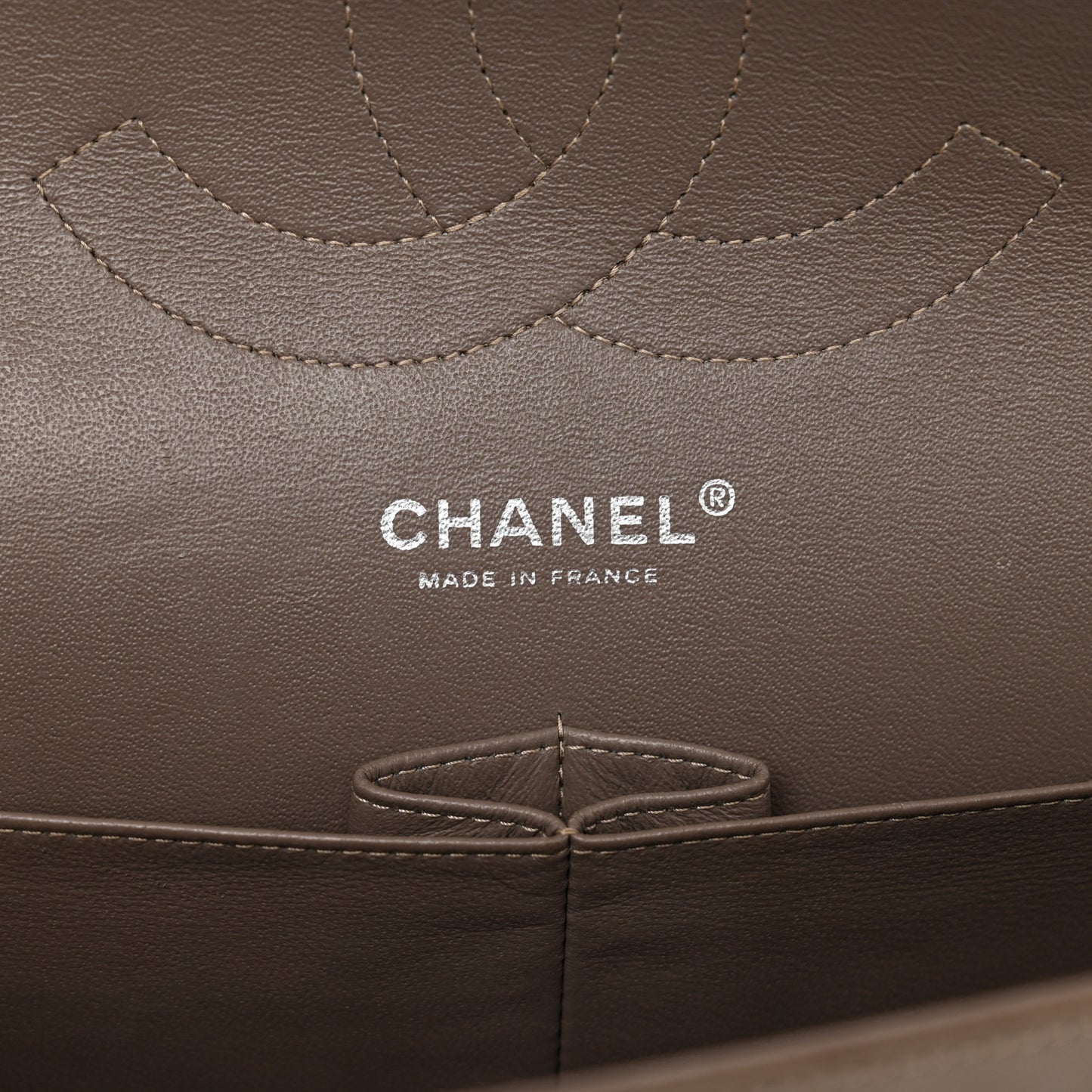 Patent Calfskin Quilted Jumbo Double Flap Brown