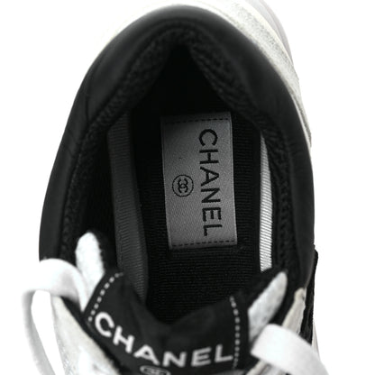 Chanel Mesh Suede Calfskin Grained Calfskin Womens CC Sneakers 37 White Black 7 of 10