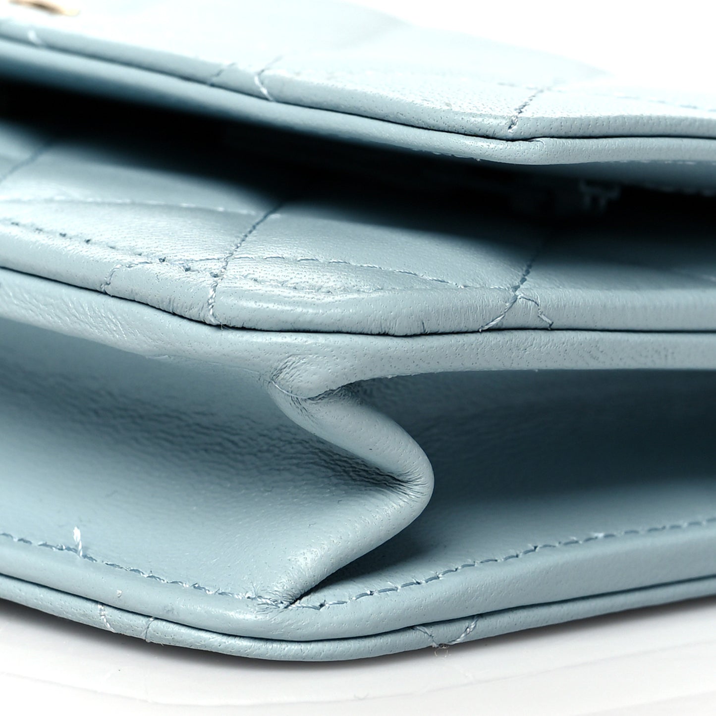 Lambskin Quilted Pearl Wallet On Chain WOC Light Blue