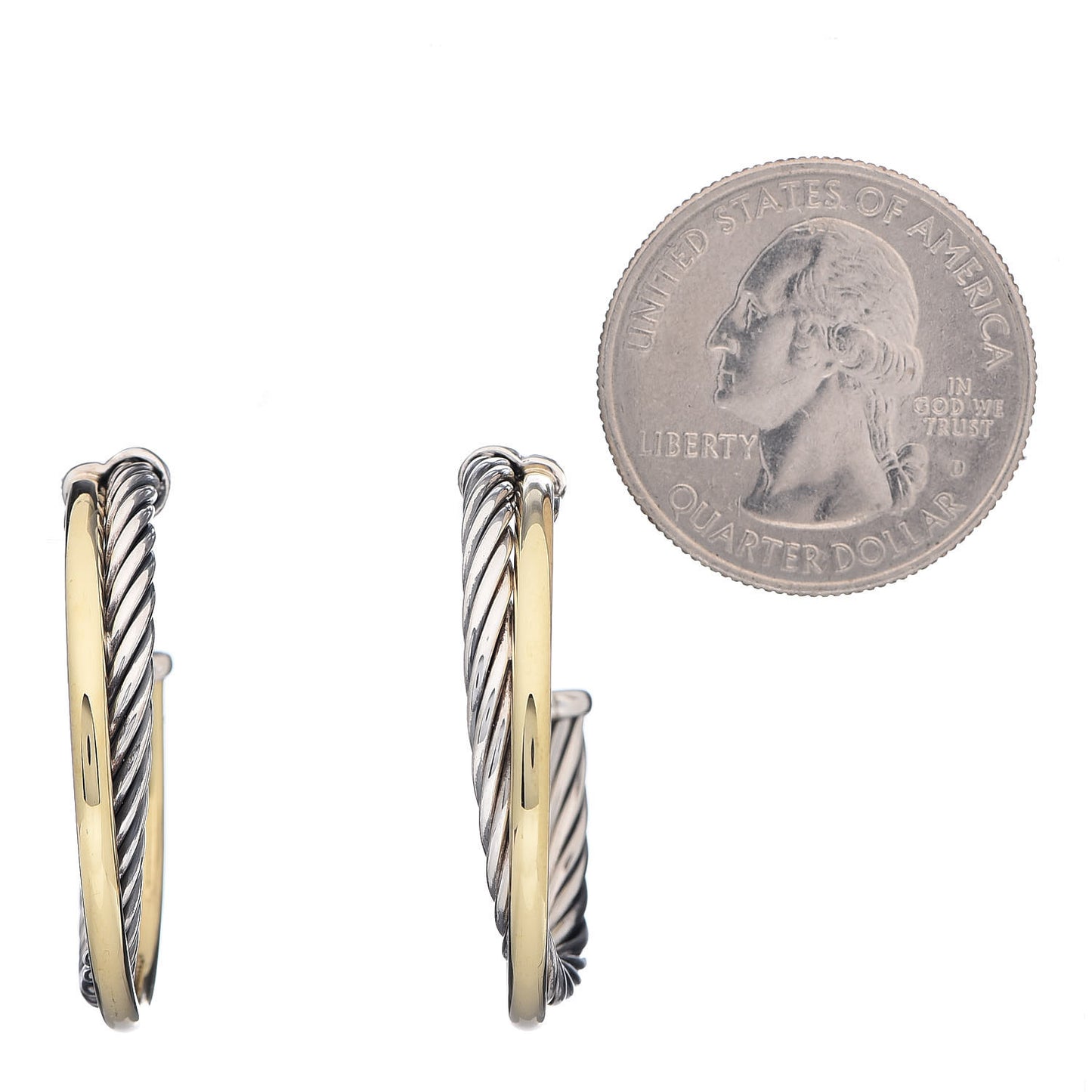 Sterling Silver 18K Yellow Gold 31mm Crossover Cable Hoop Earrings