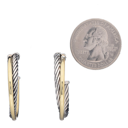 David Yurman Sterling Silver 18K Yellow Gold 31mm Crossover Cable Hoop Earrings 2 of 5