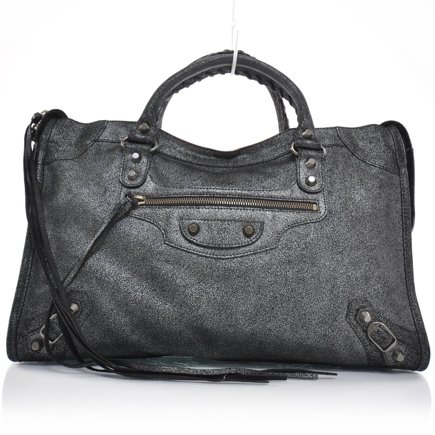 Metallic Craquele Calfskin Classic Hardware City Black