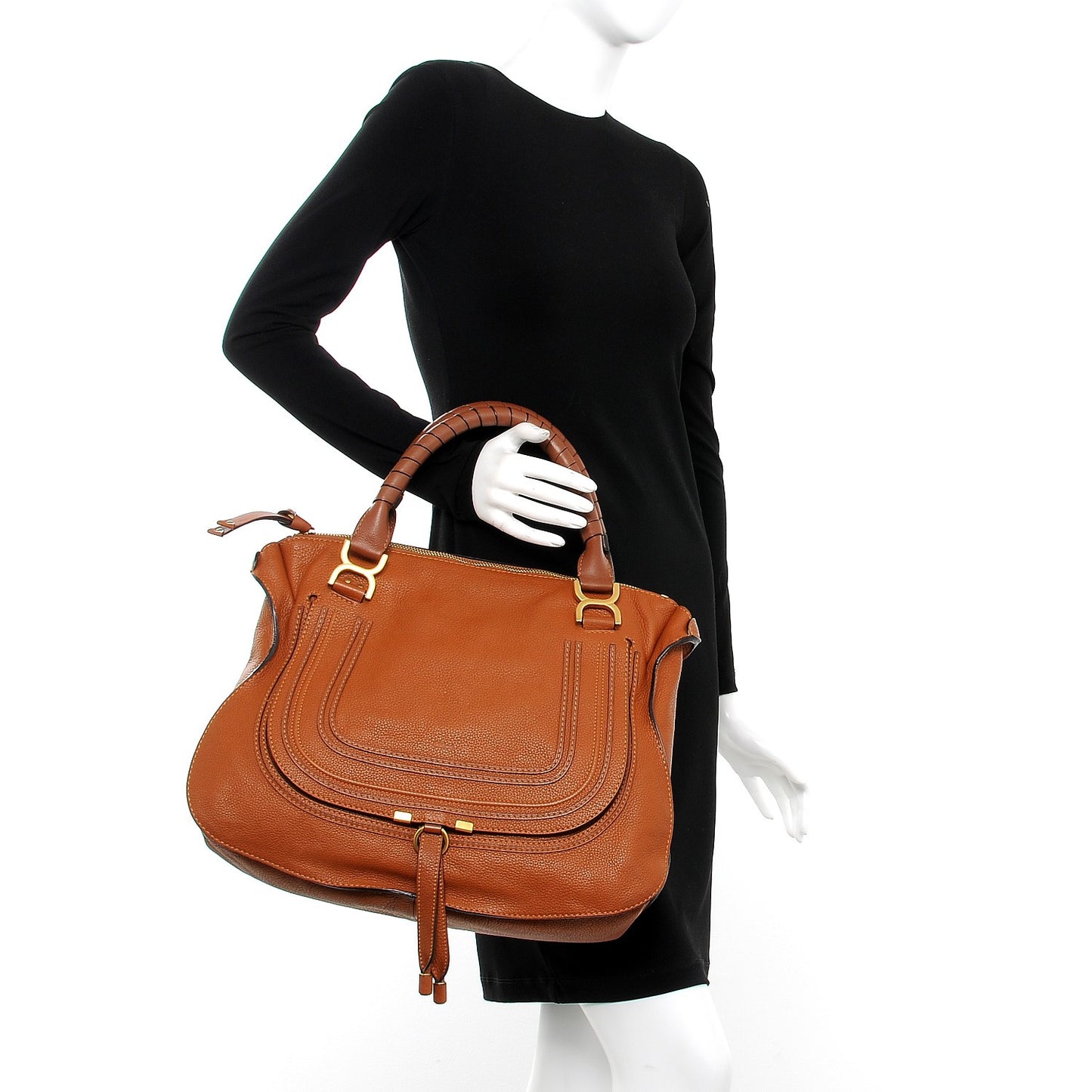 Calfskin Large Marcie Satchel Tan