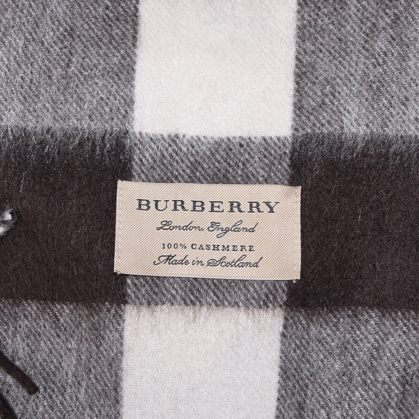 Cashmere Giant Check Fringe Scarf Stone