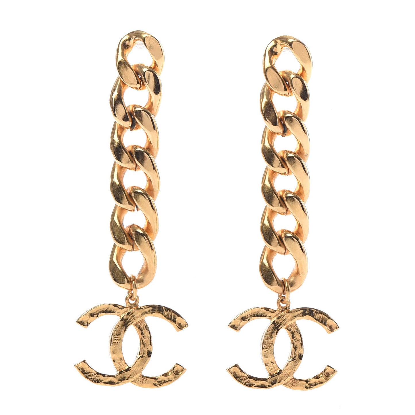 Metal CC Pick Drop Earrings Gold