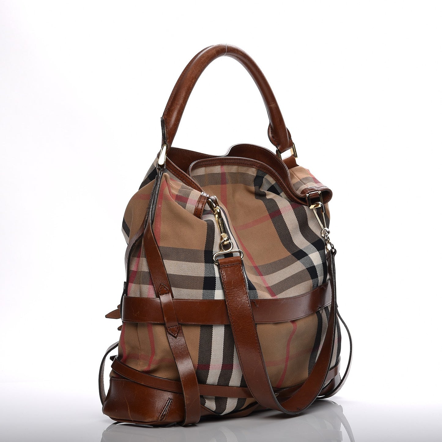 House Check Bridle Calfskin Medium Gosford Hobo Dark Tan