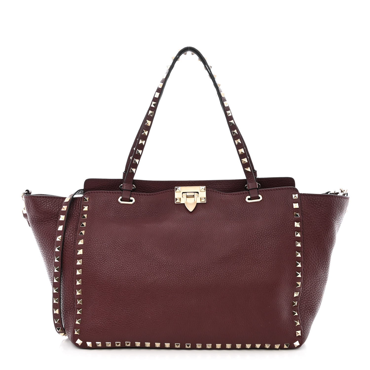 Valentino Garavani Pebbled Calfskin Medium Rockstud Tote Rubin 1 of 9