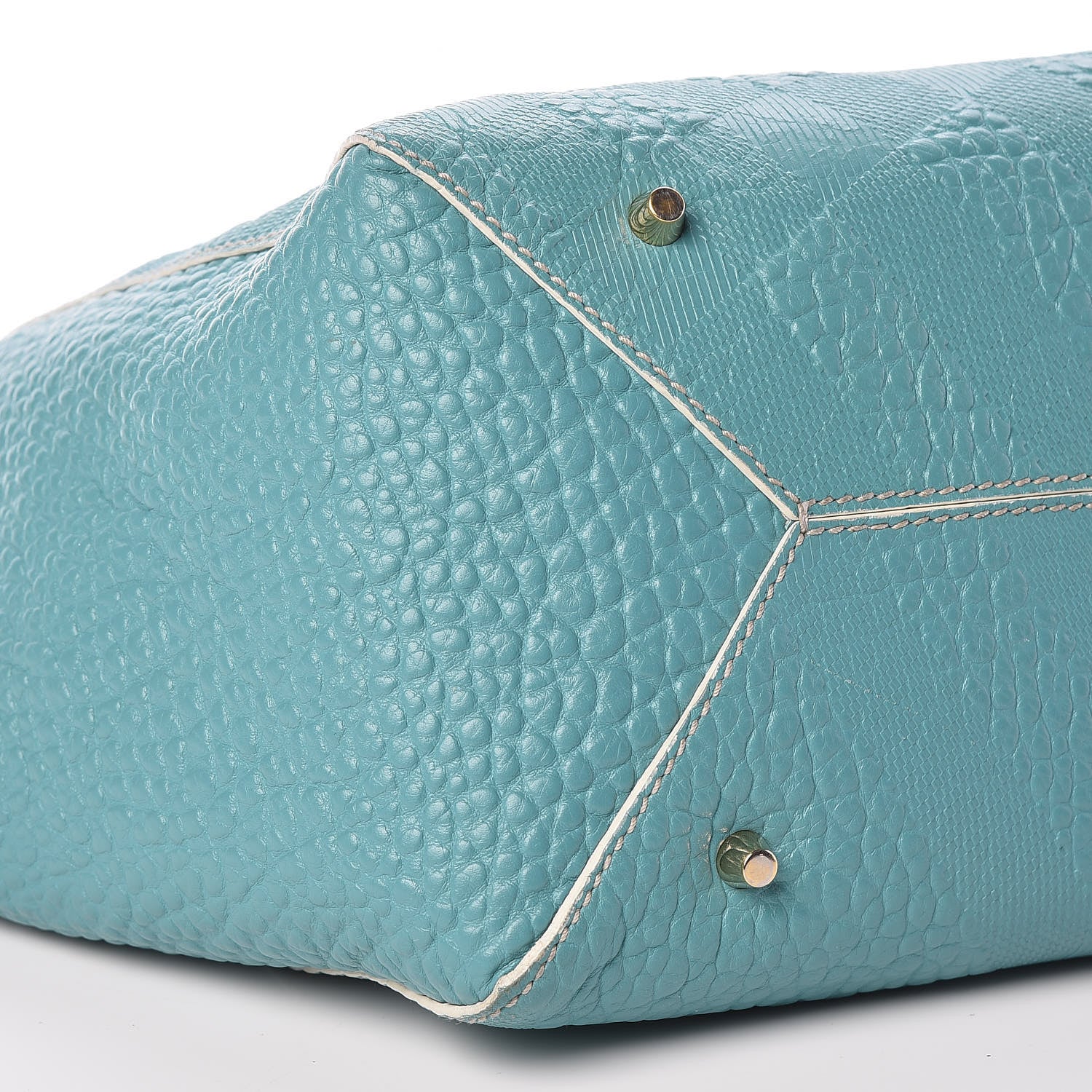 Burberry Signature Grain Calfskin Check Embossed Small Canterbury Tote Aqua Green 9 of 10
