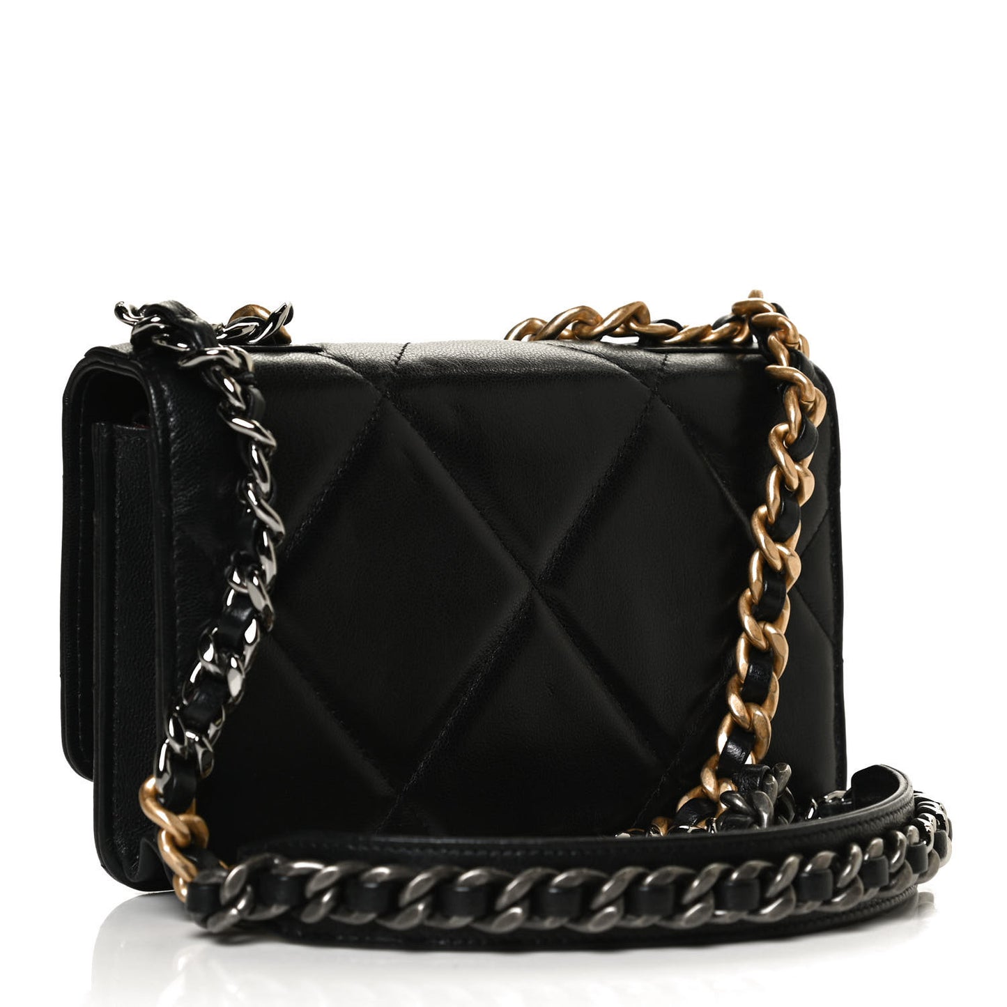 Goatskin Quilted Chanel 19 Wallet On Chain WOC Black