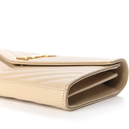 Saint Laurent Grain De Poudre Matelasse Chevron Monogram Chain Wallet Nude Powder 6 of 9