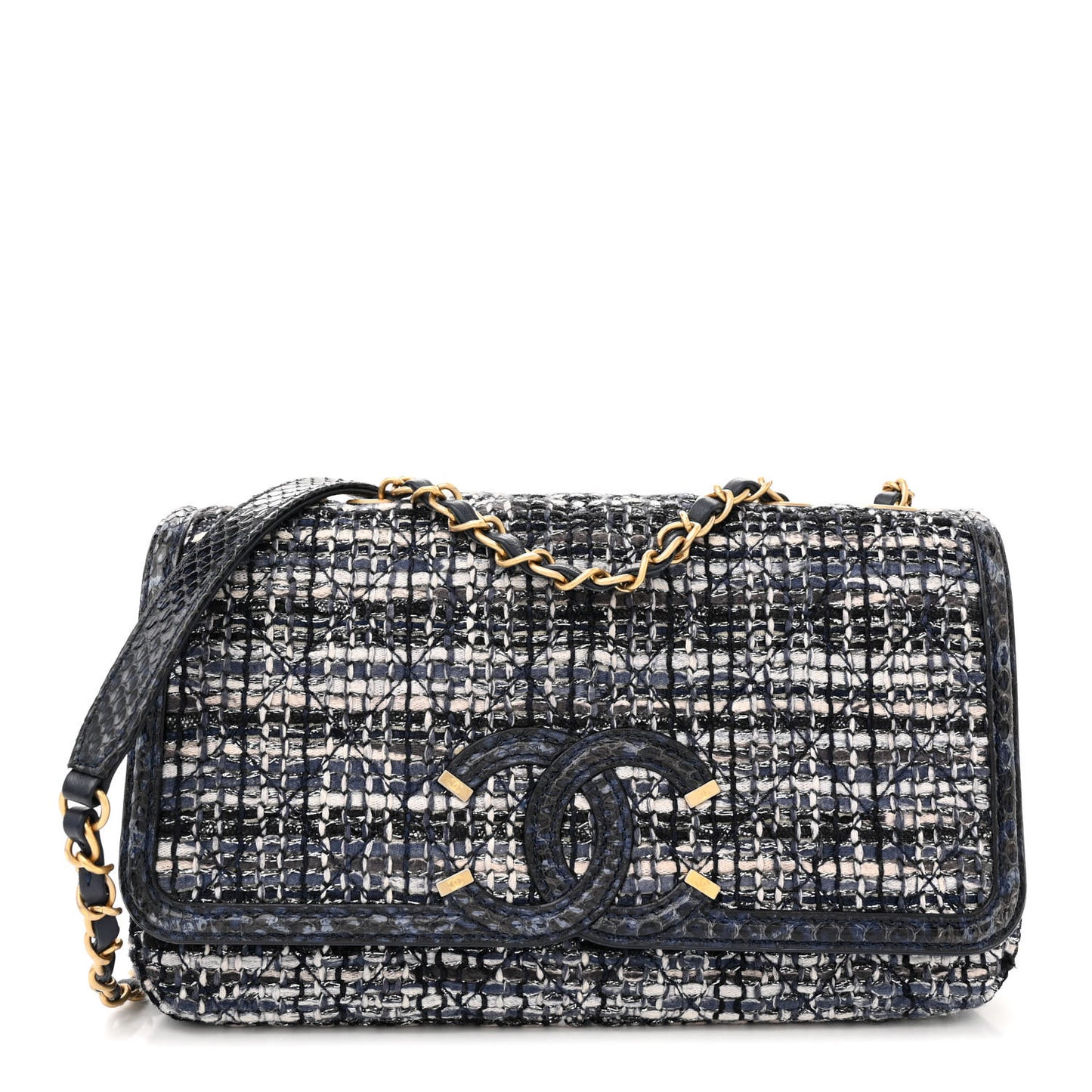 Tweed Snakeskin Quilted Medium CC Filigree Flap Multicolor