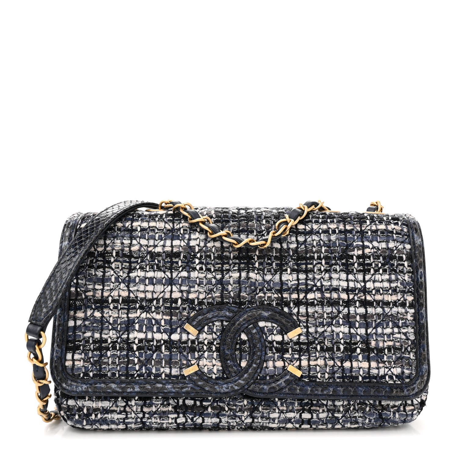 Chanel Tweed Snakeskin Quilted Medium CC Filigree Flap Multicolor 1 of 11