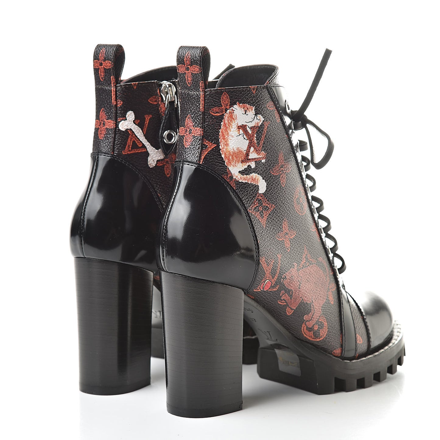 Patent Calfskin Catogram Star Trail Ankle Boots 37 Black Marron