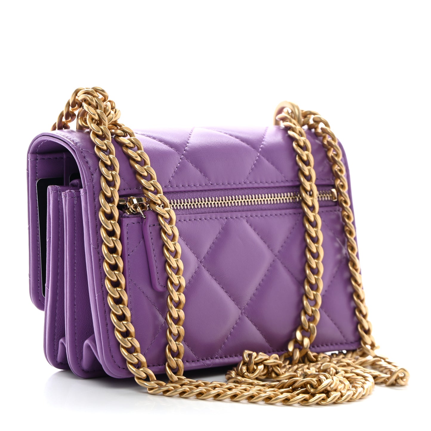 Lambskin Enamel Quilted Pending CC Clutch With Chain Purple Purple