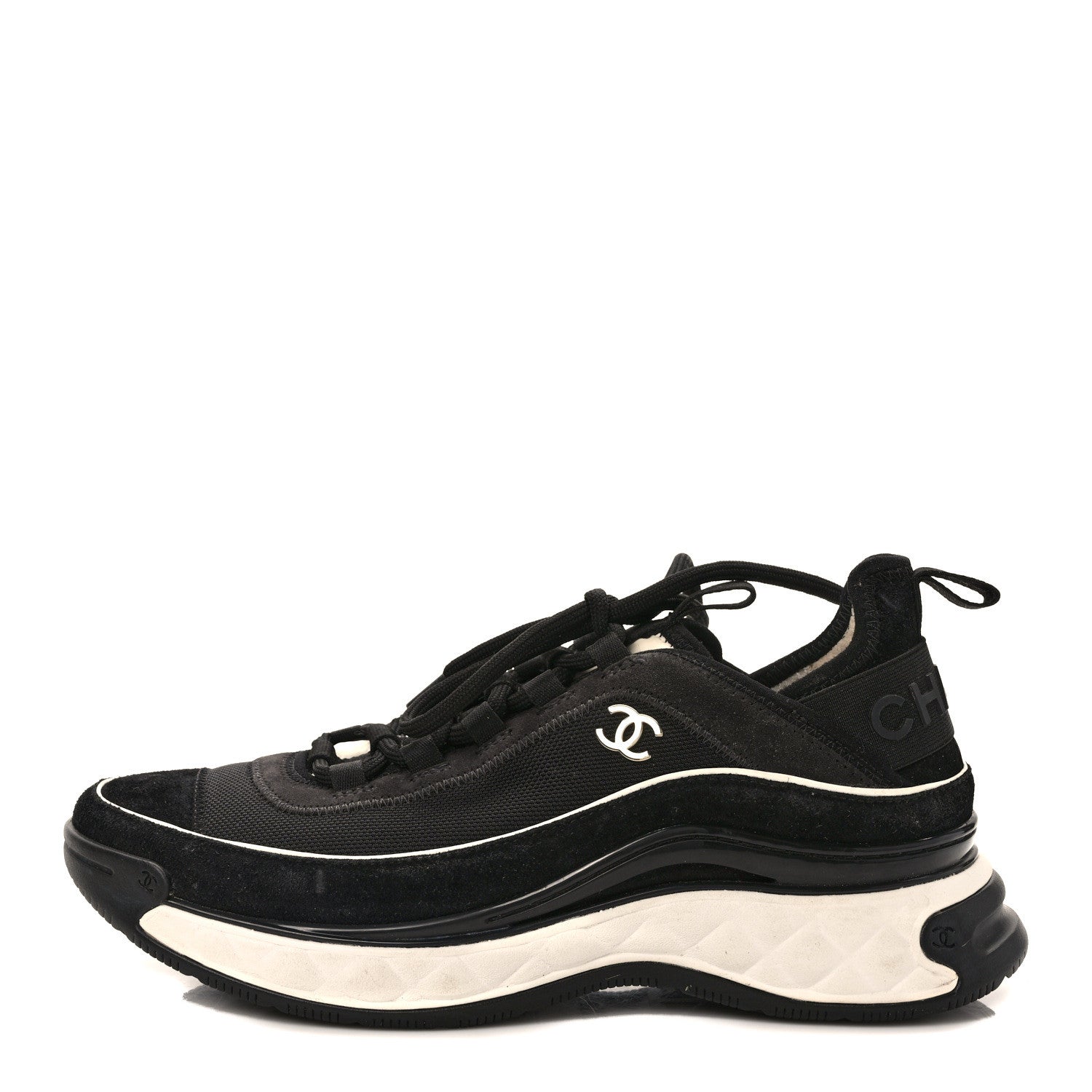 Chanel Velvet Calfskin Mixed Fibers CC Sneakers 39 Black 1 of 9