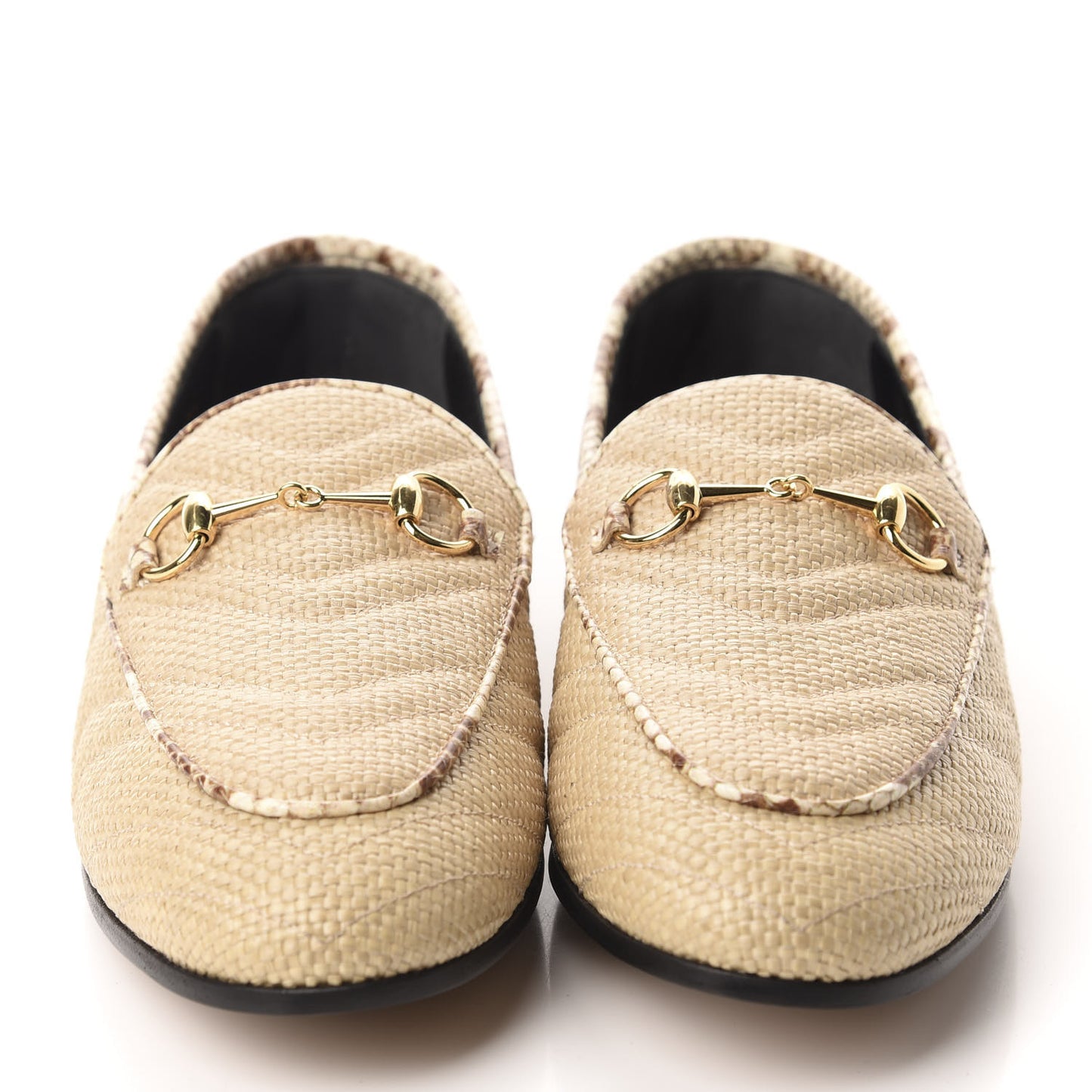 Raffia Elaphe Matelasse Horsebit Womens Jordaan Loafers 39 Natural Cream Brown