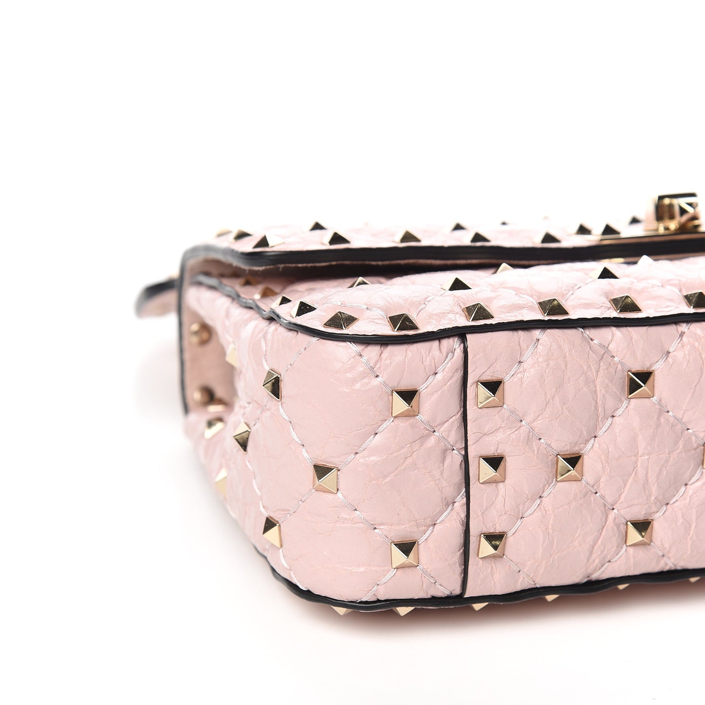 Craquele Nappa Small Rockstud Spike Shoulder Bag Water Rose