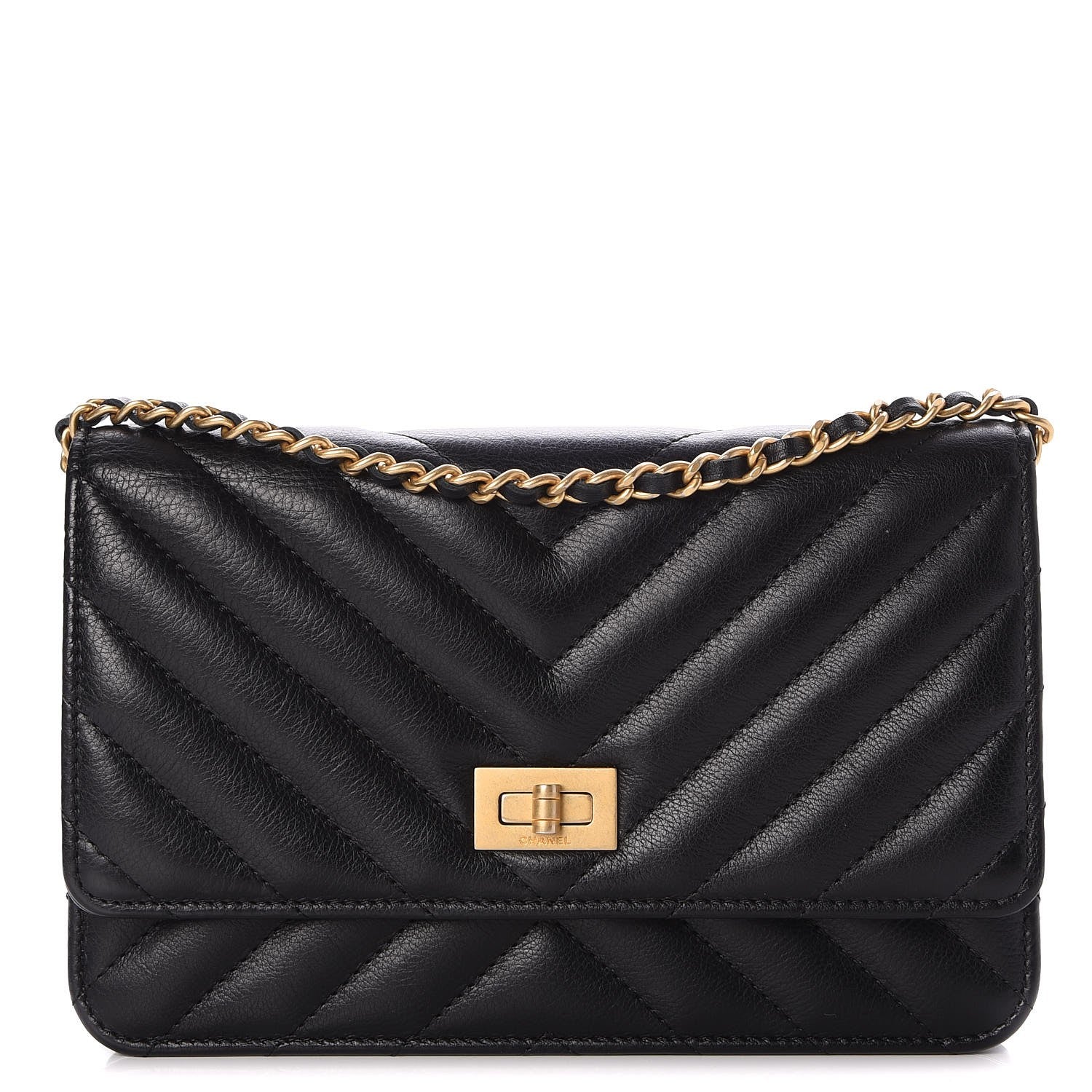 Chanel Sheepskin Chevron Reissue Wallet On Chain WOC Black 1 of 9