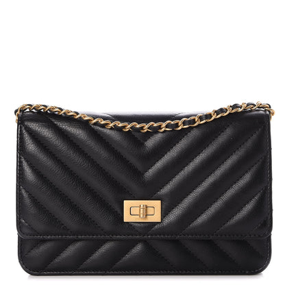 Chanel Sheepskin Chevron Reissue Wallet On Chain WOC Black 1 of 9