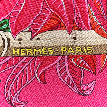 Hermes Silk Jardins D Hiver Scarf 90 Rose Vif Vert Creme 2 of 5