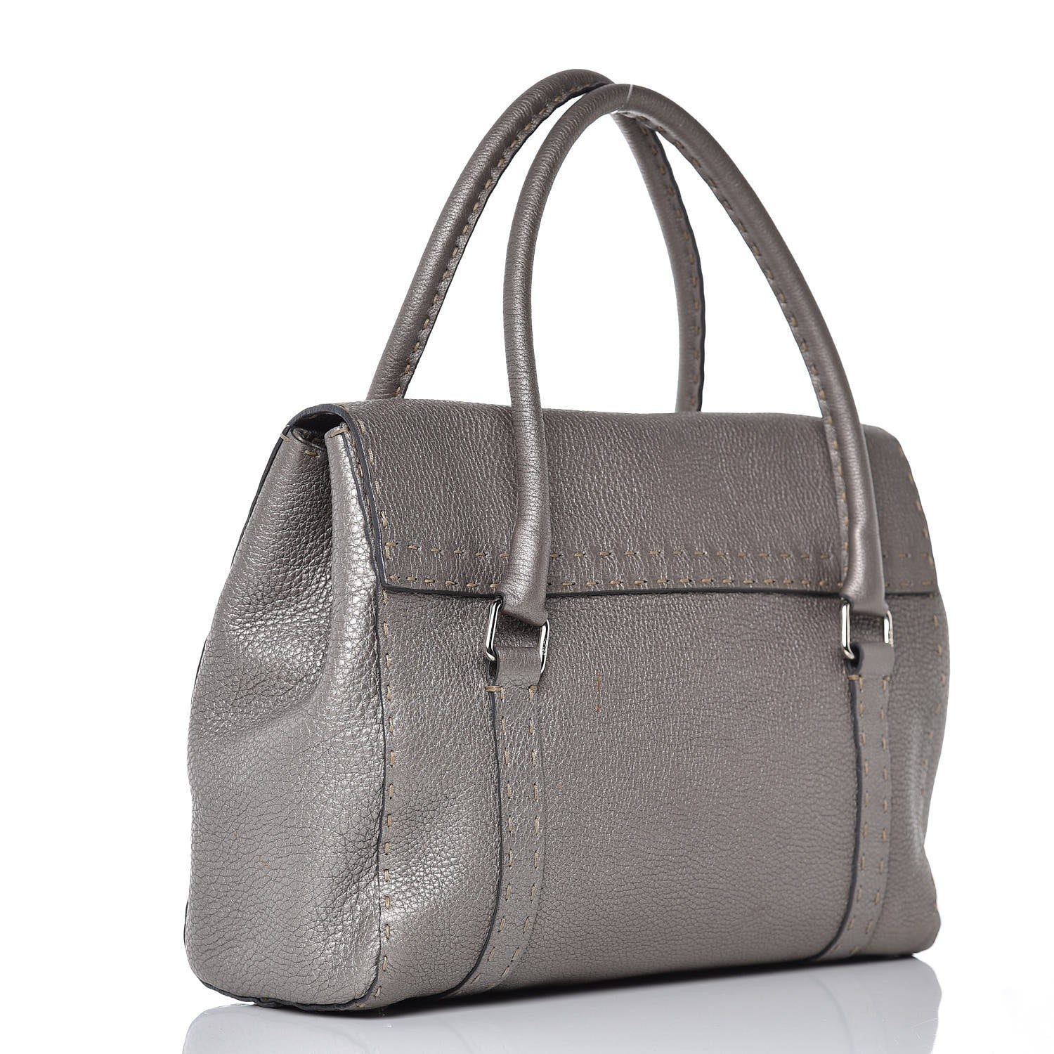 Fendi Cuoio Romano Selleria Medium Linda Satchel Peltro 3 of 13