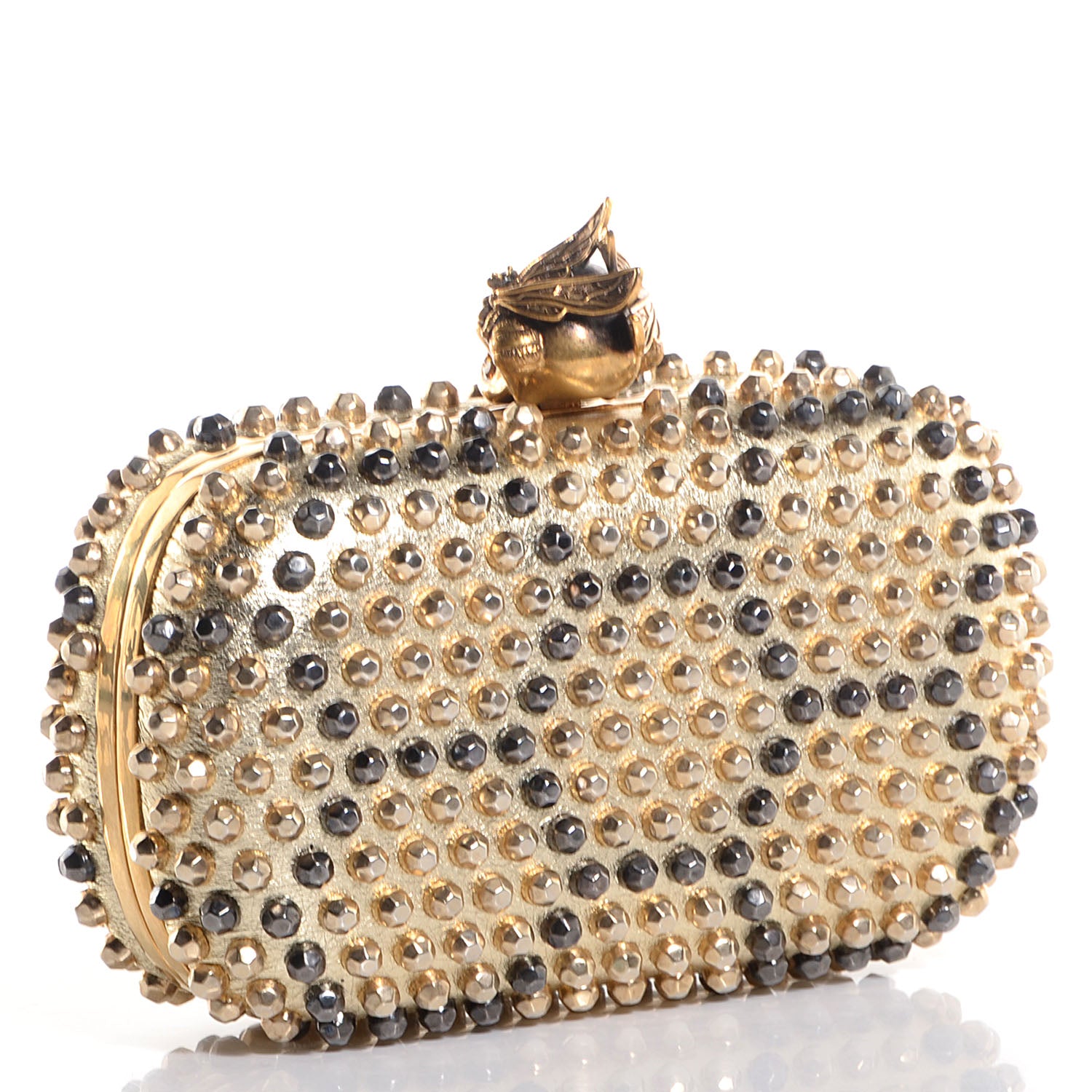 Alexander McQueen Bee Punk Skull Studded Box Clutch Gold 3 of 8