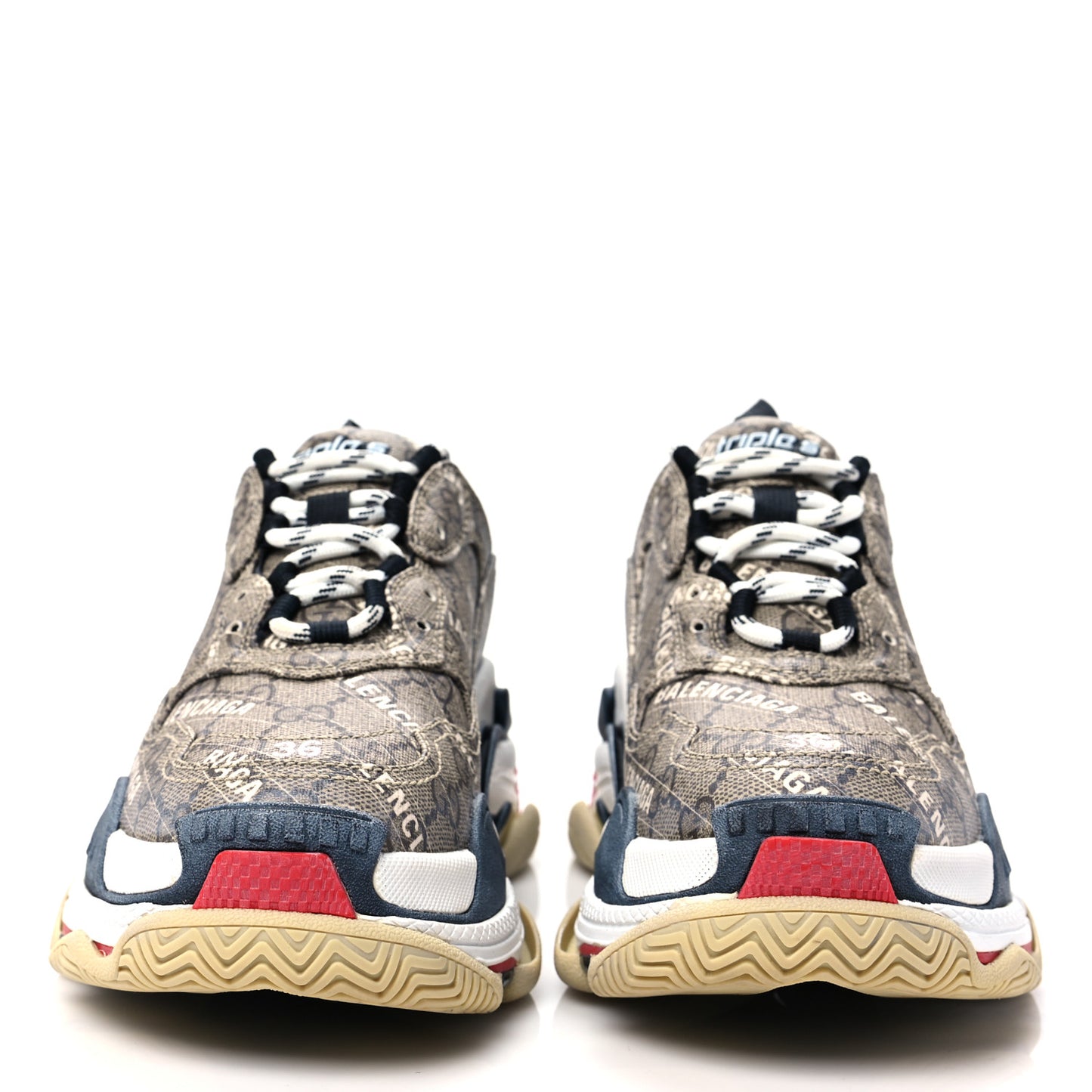 X GUCCI GG Supreme Monogram Allover Logo Mens Triple S Sneakers 36 Beige Ebony Mystic White