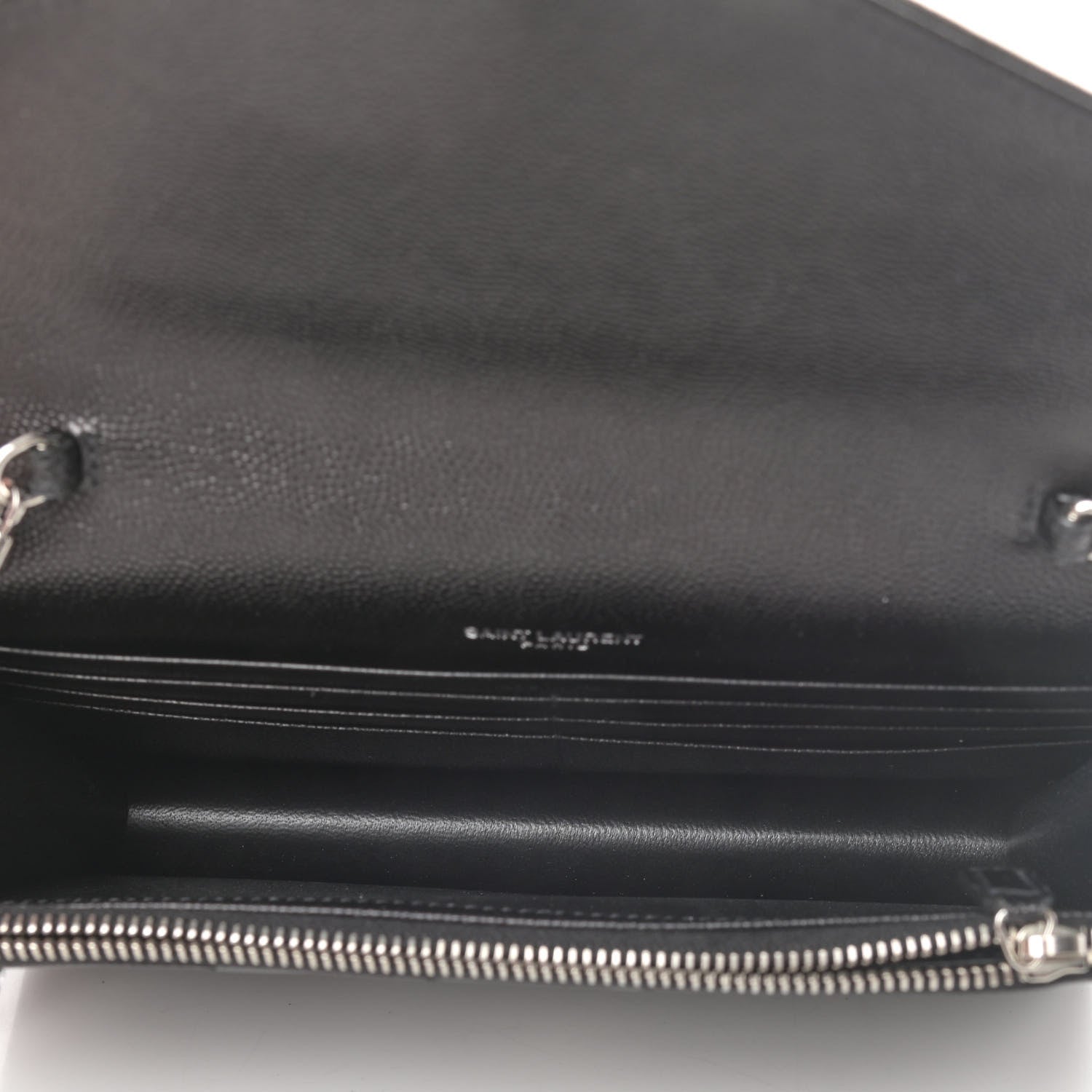 Saint Laurent Grain De Poudre Matelasse Chevron Monogram Envelope Chain Wallet Black 4 of 4