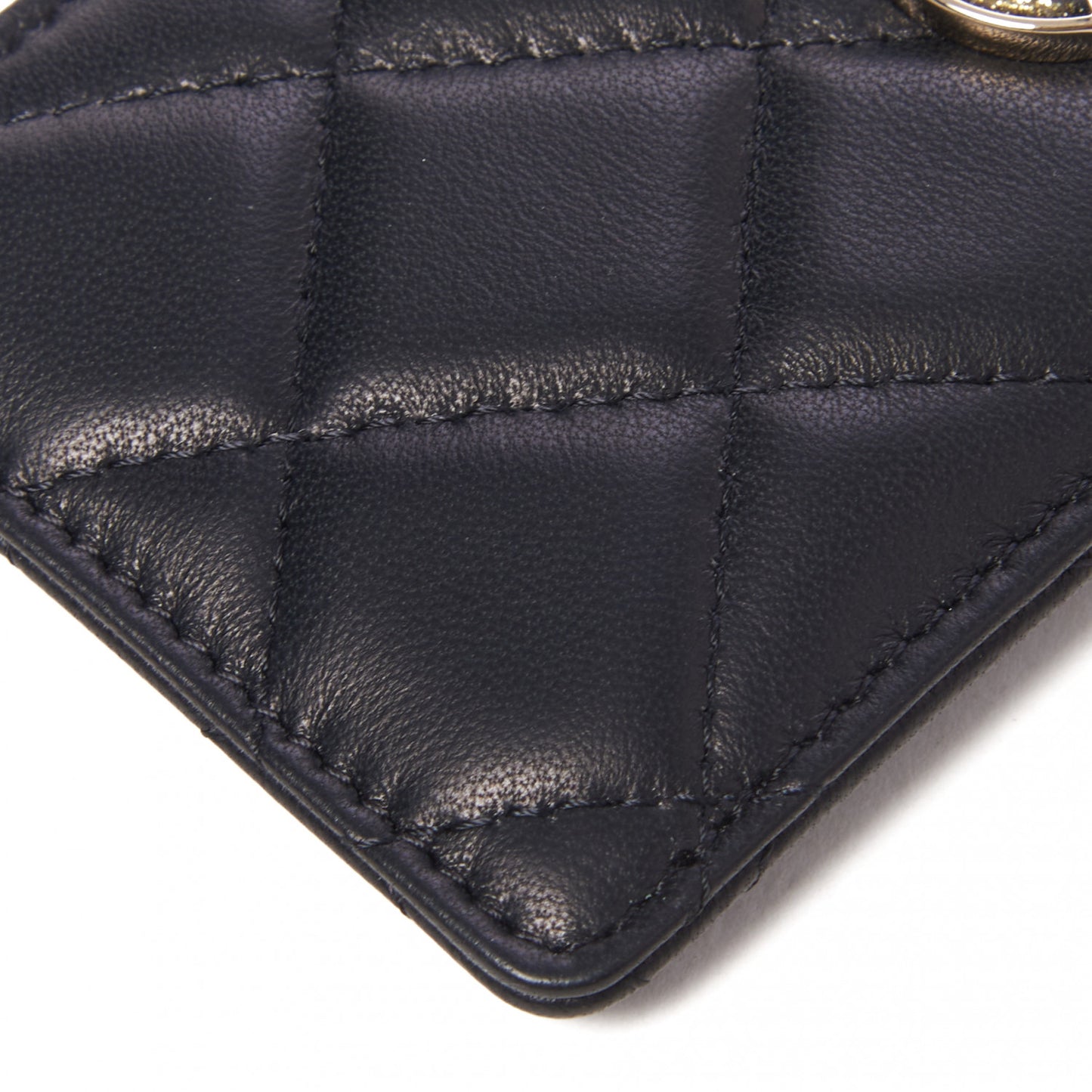 Lambskin Quilted Card Holder On Chain Black