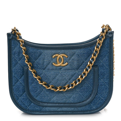 Chanel Washed Denim Quilted Hobo Blue 1 of 10