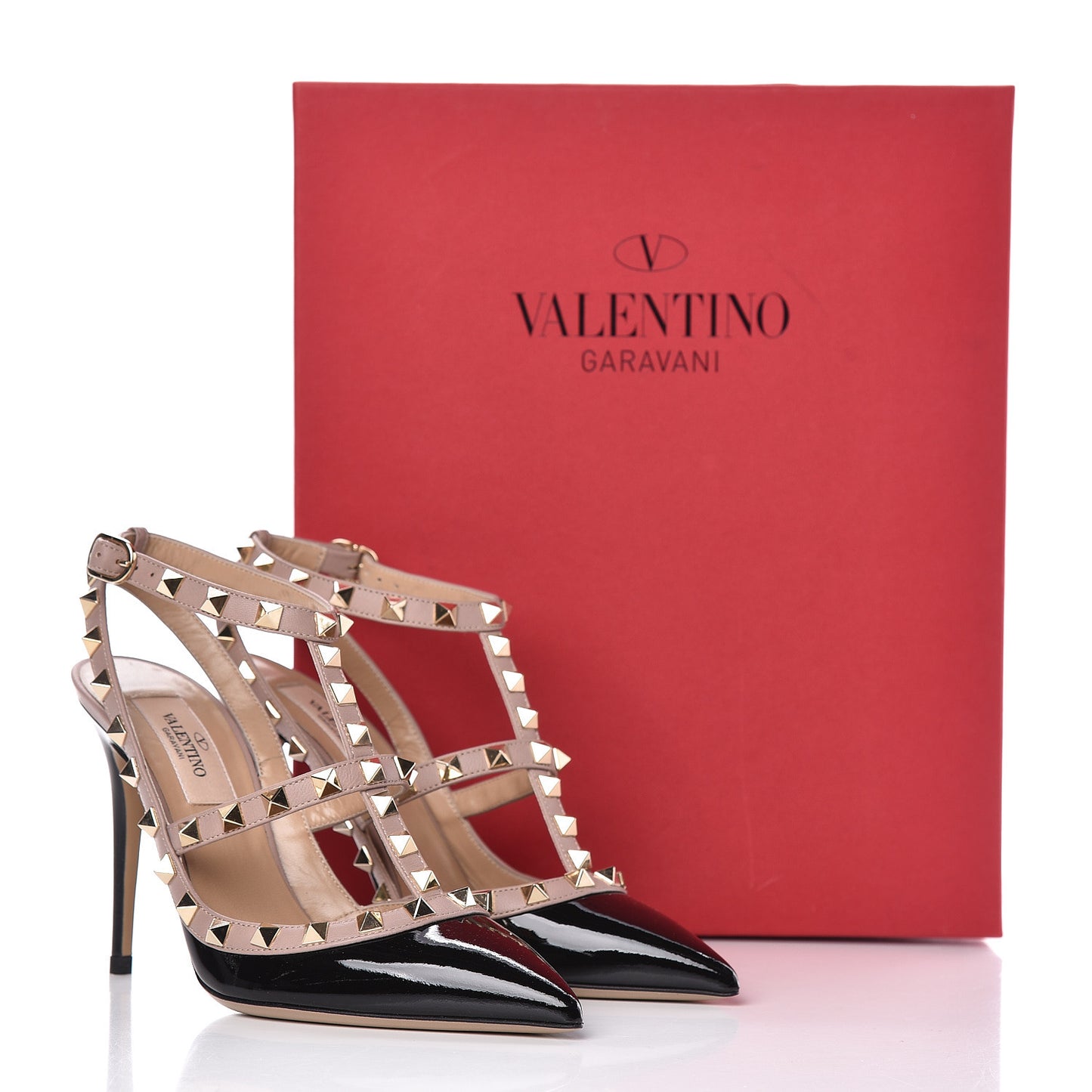 Patent Nappa Rockstud Ankle Strap 100mm Pumps 36 Black Poudre