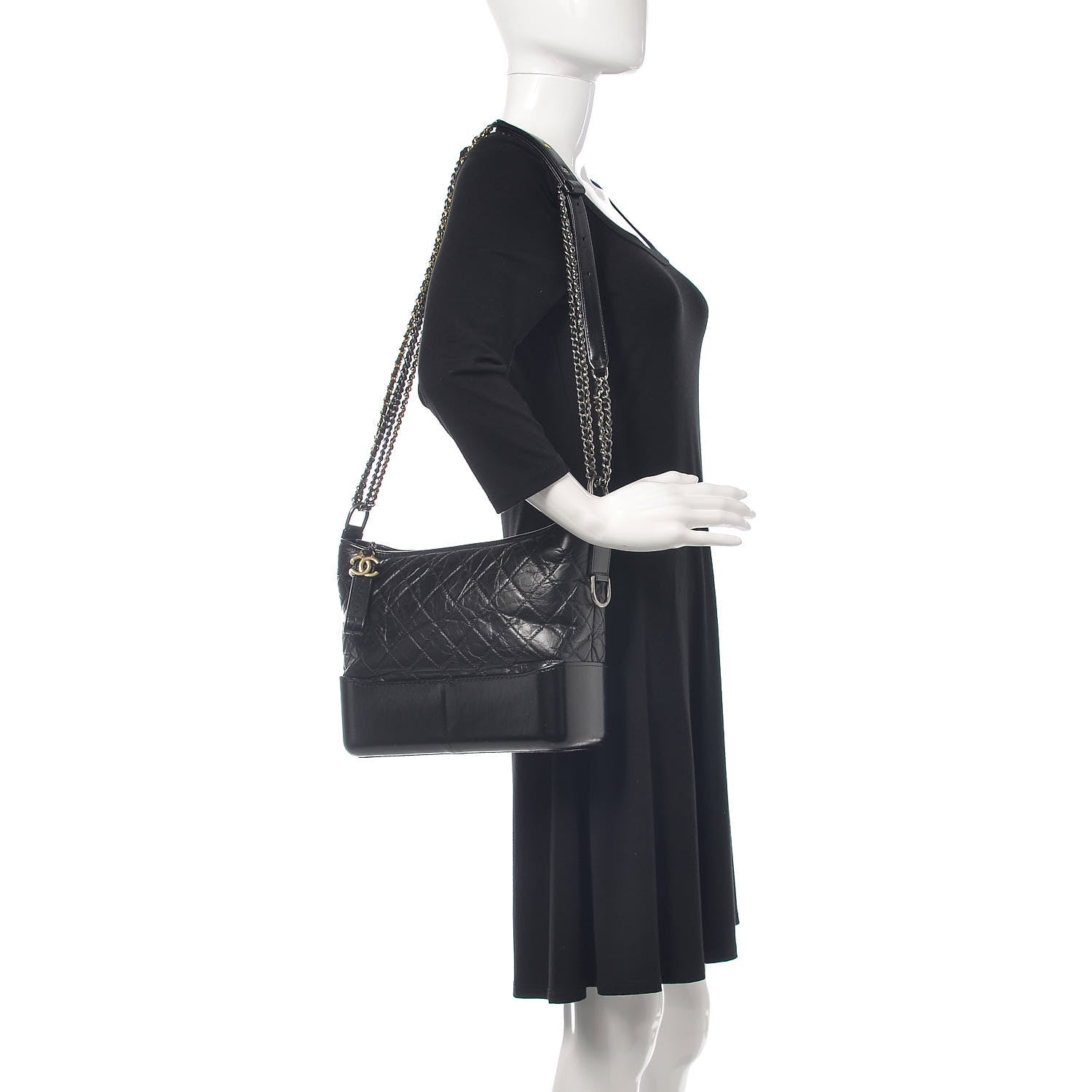 Chanel Aged Calfskin Quilted Medium Gabrielle Hobo Black 2 of 10