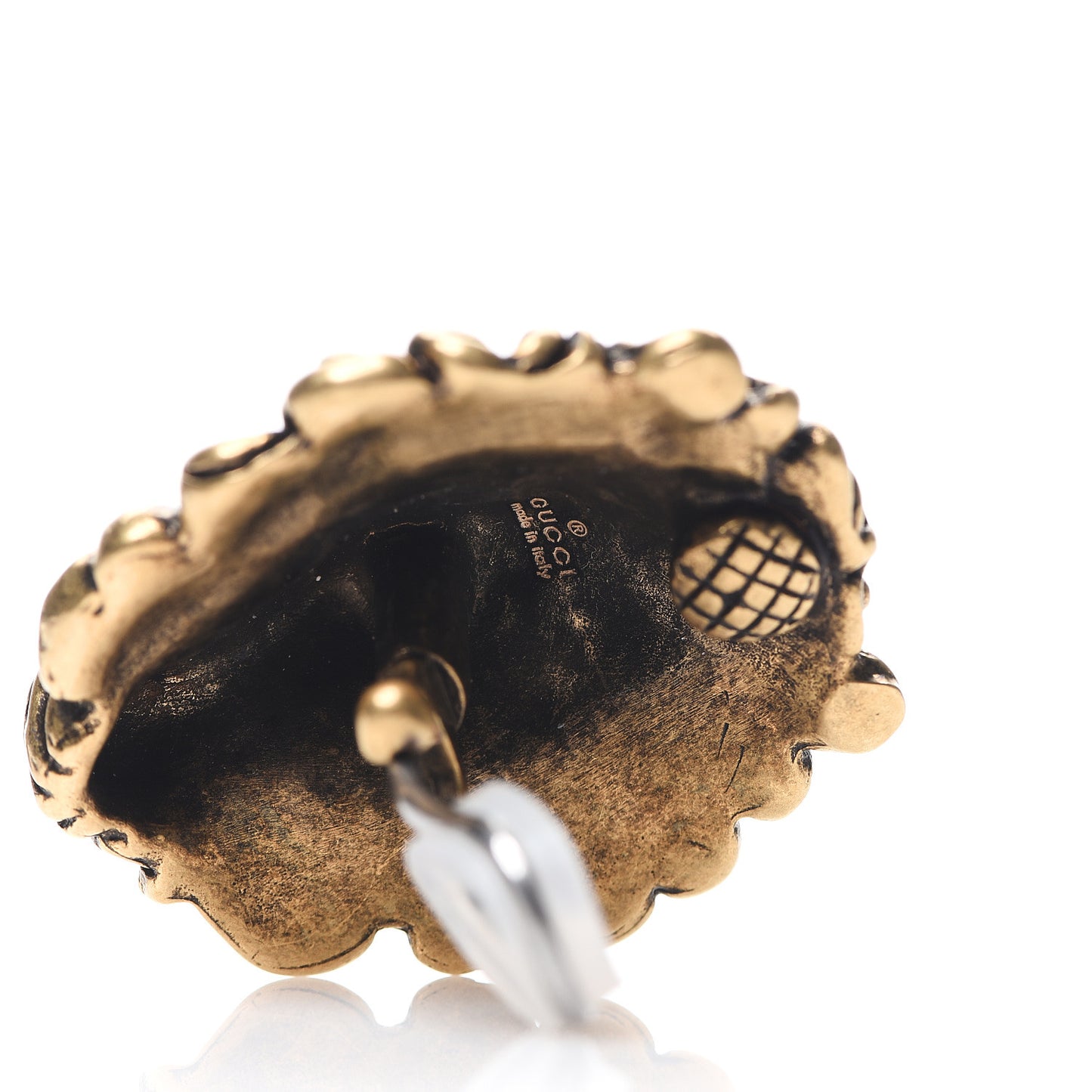 Metal Crystal Lion Clip On Earrings Aged Gold